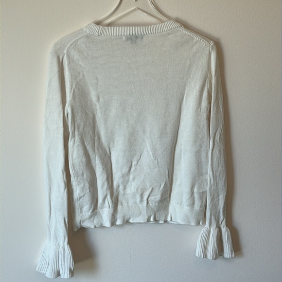 J Crew | Ivory Bell Sleeved 100% Cotton knit sweater Sz M - Picture 7 of 7